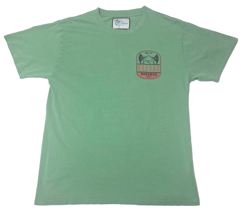 Salty Waves Nassau Bahamas Fish Graphic T-Shirt Green Mens 2XL Cotton
